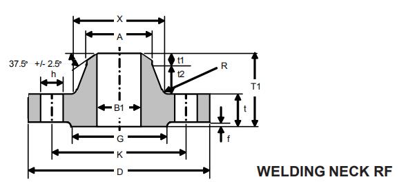 美标法兰WELDING NECK RF结构图