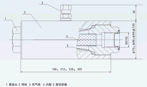 管路式蓄能器尺寸图 管路式蓄能器尺寸图