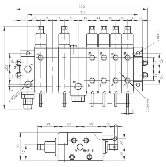 DL8G型多路换向阀外形尺寸