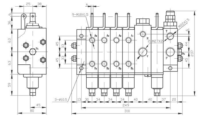 DL8CYF下车多路阀外形尺寸