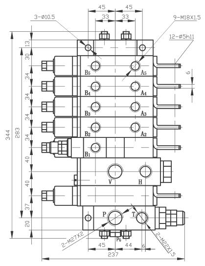 DL8P-5型多路换向阀外形尺寸