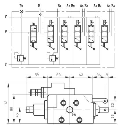 DL8P-5型多路换向阀液压原理图