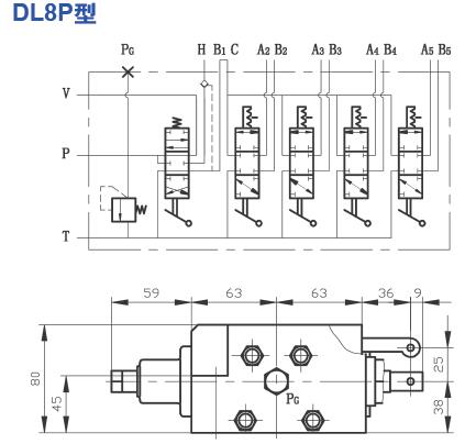 DL8P型多路换向阀液压原理图
