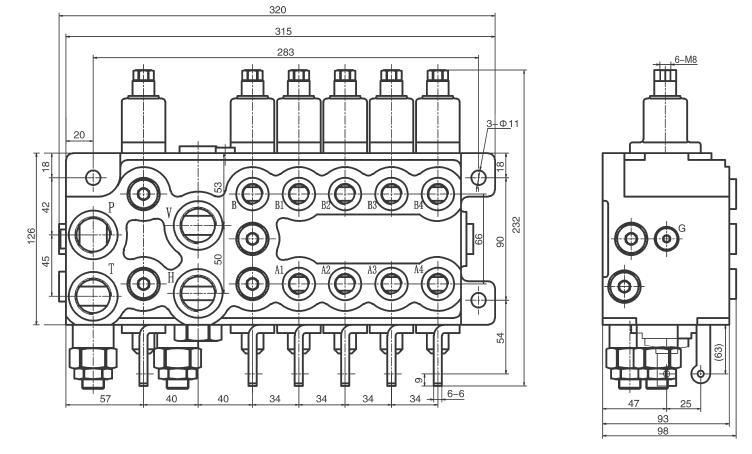 5SDN20／10-21整体式下车多路阀外形尺寸