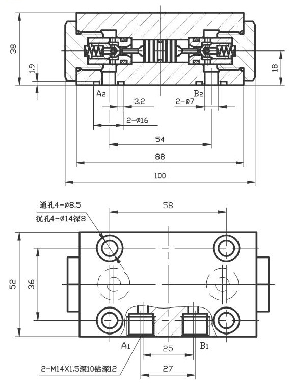 YSS-8C型双向液压锁尺寸图