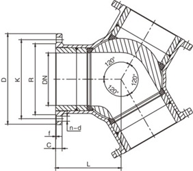 120度Y型三通球阀结构图